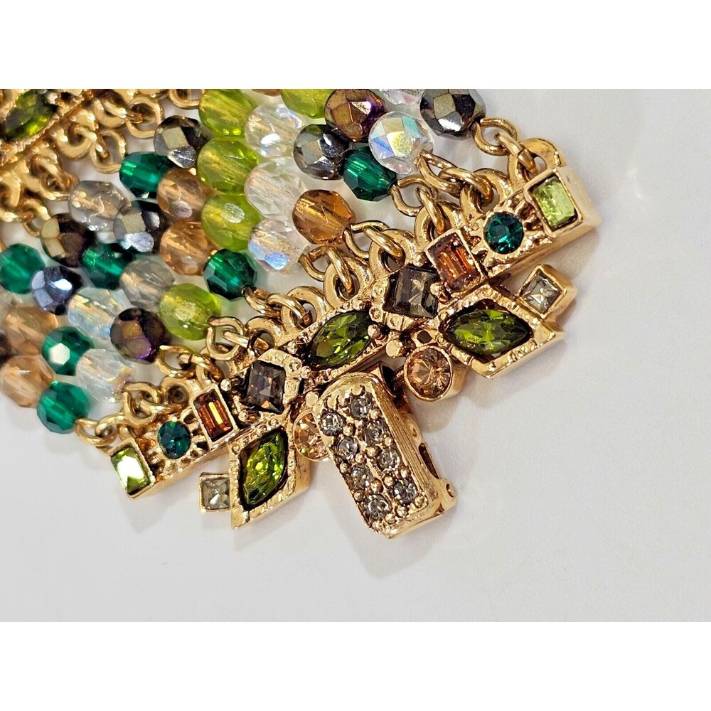 St. John Evening Gold Plate 1.5"W Statement Green Crystal Bracelet 7.5"L EUC - Picture 6 of 8